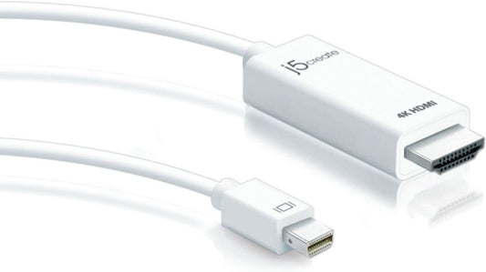 J5 create Mini DisplayPort to 4K HDMI Cable by j5create | Supports up to 4K x 2k @ 30Hz &amp; 3D Video formats Over HDMI | 6 FT (White) Adapter | Compatible with Windows, Mac, Laptops, etc