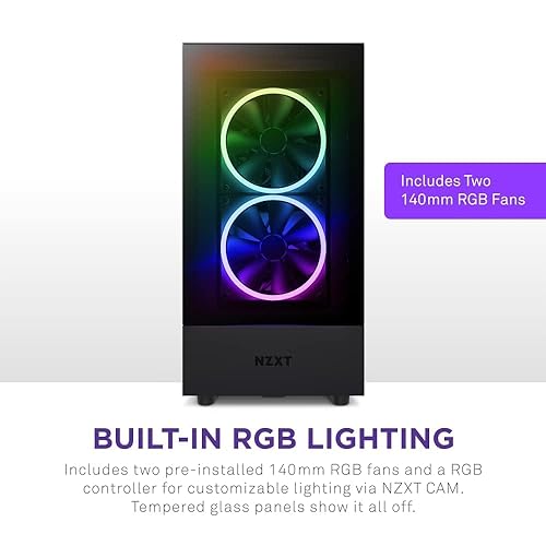 NZXT H5 Elite Compact ATX Mid-Tower PC Gaming Case – Built-in RGB Lighting – Tempered Glass Front and Side Panels – Cable Management – 2 x 140mm RGB Fans Included – 280mm Radiator Support – Black