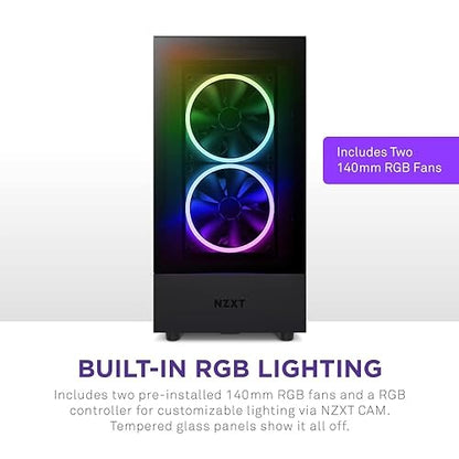 NZXT H5 Elite Compact ATX Mid-Tower PC Gaming Case – Built-in RGB Lighting – Tempered Glass Front and Side Panels – Cable Management – 2 x 140mm RGB Fans Included – 280mm Radiator Support – Black