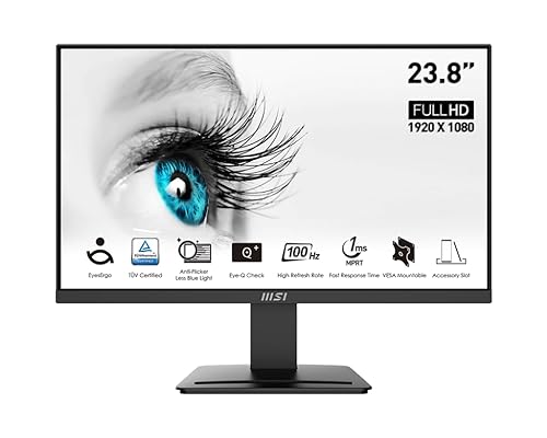 MSI PRO MP2412, 24, 1920 x 1080 (FHD), FreeSync, 100Hz, TUV Certified Eyesight Protection, 1ms, VGA, HDMI, Black