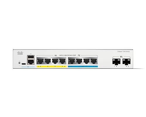 Cisco Catalyst 1300-8MGP-2X Managed Switch, 4 Port GE, 4 Port 2.5GE, PoE, 2x10GE SFP+, Limited Lifetime Protection (C1300-8MGP-2X)