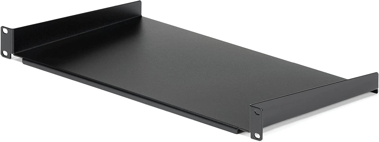StarTech.com 1U Fixed Server Rack Mount Shelf - 10in Deep Steel Universal Cantilever Tray For 19" AV/ Network Equipment Rack - Heavy Duty Steel - Weight Capacity 44lbs/20kg, Black (CABSHELF1U10) 10" Depth 1U Rack Shelf
