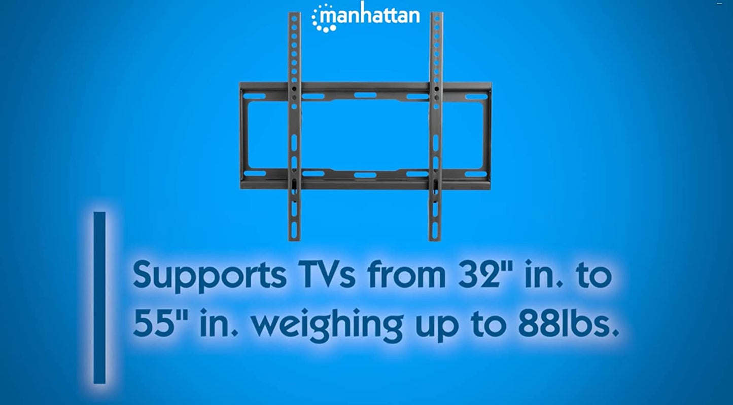 MANHATTAN Tilt TV Wall Mount - 32 to 55 inch up to 88 lbs - Up to 400x400 VESA - Heavy Duty – Low Profile - for LCD LED TV Flat Screen - Lifetime Mfg Warranty – 460934