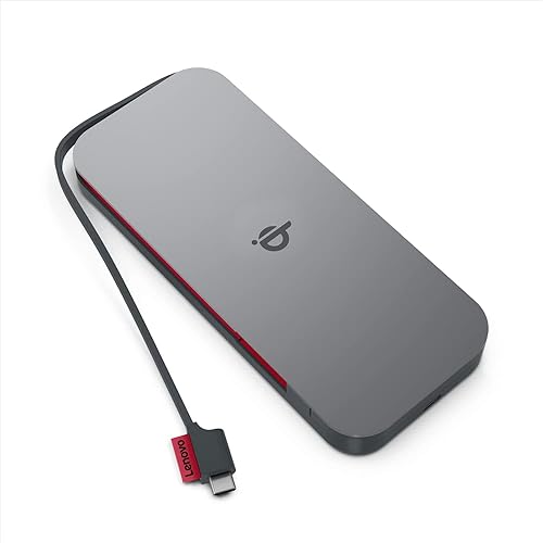Lenovo Go Wireless Mobile Power Bank (10,000 mAh Capacity) 30W max Output - Wireless Qi Fast Charging up to 15W - Built-in Overcharge Protection - Model PBLG1W - Storm Grey Power Bank 10000 mAh