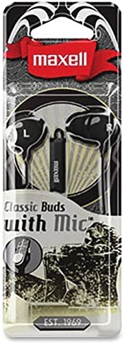 Maxell 196131 Flanged Ear Tips Superb Comfortable Noise Filtering Fit High Intensity Listening Classic Earbud with Inline Microphone, Black Standard Packaging