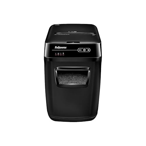 Fellowes Automax 200c 200-Sheet Cross-Cut Auto Feed Shredder for Hands-Free Shredding (4653501), Black