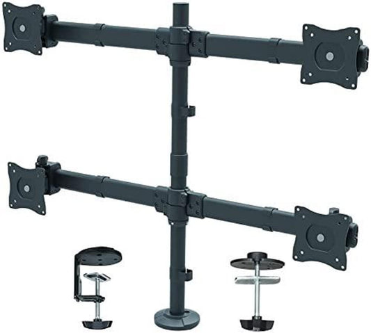 StarTech.com Desk Mount Quad Monitor Arm - Ergonomic VESA 4 Monitor Mount 2x2 up to 27" - Articulating &amp; Height Adjustable Pole Mount - Tilt/Swivel/Rotate LCD/LED Screen - Clamp/Grommet (ARMQUAD) Desk &amp; Grommet Clamp Black
