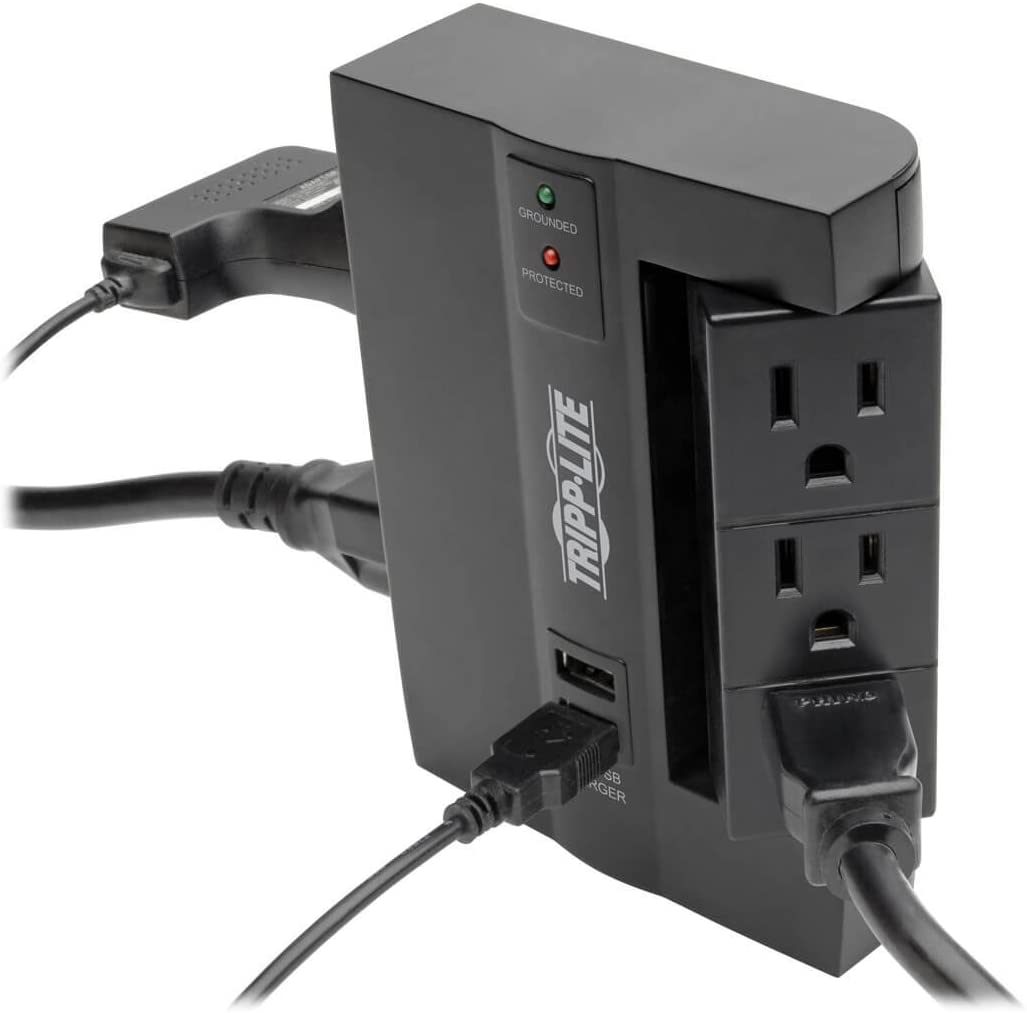 TRIPP LITE 6 Outlet Surge Protector Power Strip, 3 Rotatable Outlets, Wall Tap/Direct Plug in, 1080 Joules, 2 USB Charging Ports, Limited Warranty &amp; $20, 000 Insurance (SWIVEL6USB)
