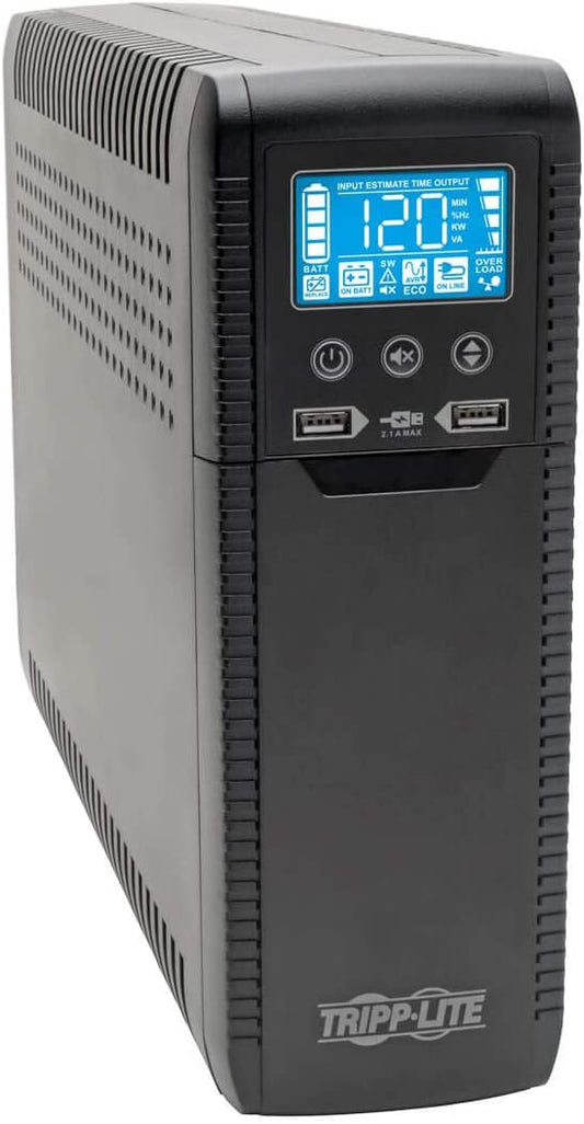 Tripp Lite 1300VA 720W ECO-Friendly UPS Battery Backup, AVR Protection, LCD Display, Line-Interactive, 10 Outlets and 2 USB Charging Ports, 120V, Tel Protection (ECO1300LCD) 1300VA / LCD Screen