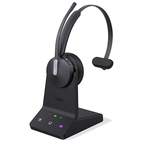 Yealink WH64 Wireless Headset, DECT and Bluetooth Dual Hybrid Headset for Microsoft Teams, Phone Headset with 3X Mic, 32 Talk Time, 492ft Range Office Work Headset for Desk IP Phone, PC,Cellphone WH64-Mono-Teams