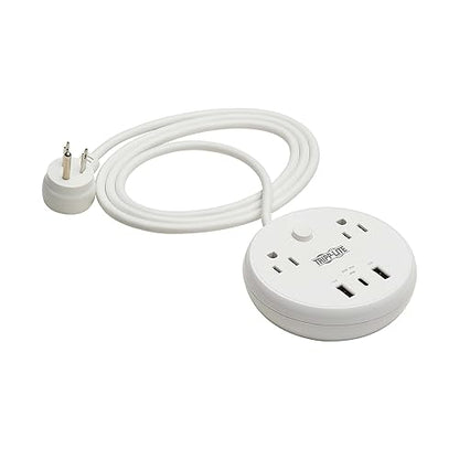 Tripp Lite Safe-IT 57W Surge Protector, 2 Outlets & 2 USB + 1 USB-C Port for Fast Charging, 300 Joules, 8 Foot 5-15P Cord, Manufacturer's Warranty & $25,000 Insurance (TLP28PD57WCAM)