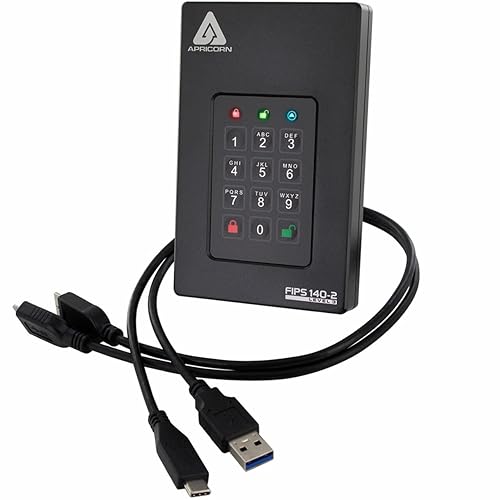Apricorn Aegis Fortress L3- FIPS Level 3 Validated, 1TB USB 3.0 Hardware Encrypted Portable Drive 1TB Drive