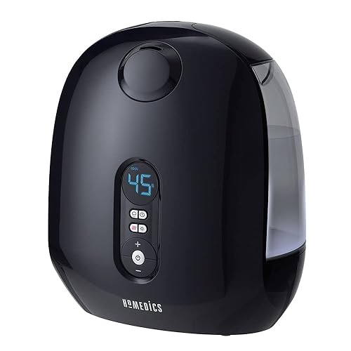 Homedics TotalComfort Deluxe Humidifier – Large Air Humidifiers for Bedroom, Plants – Top-Fill Dual 3.8L Water Tanks with Cool and Warm Mist, Essential Oil Pads, Colored Night-Light, Black