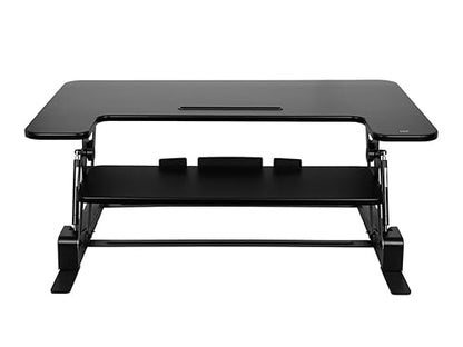 Monoprice Height-Adjustable Gas Spring Dual Handle Sit-Stand 36-inch Workstation Desk Converter with Keyboard Tray, High Strength Steel Frame, Waterproof Surface