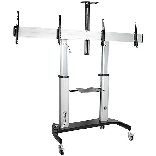 StarTech.com Dual TV Cart for 37-60in VESA TVs up to 110lb/50kg Each - Height Adjustable TV Mount, Mobile Display Cart w/Equipment Shelves - Rolling TV Cart on Wheels - Rolling TV Stand (STNDMTVDUO) Dual TV 37-60