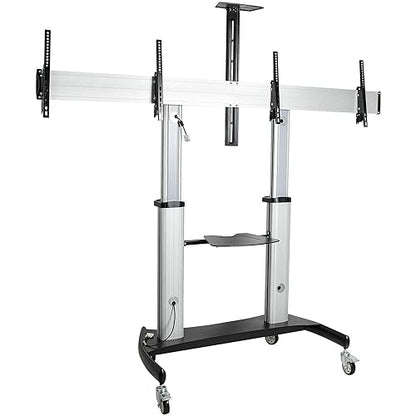 StarTech.com Dual TV Cart for 37-60in VESA TVs up to 110lb/50kg Each - Height Adjustable TV Mount, Mobile Display Cart w/Equipment Shelves - Rolling TV Cart on Wheels - Rolling TV Stand (STNDMTVDUO) Dual TV 37-60