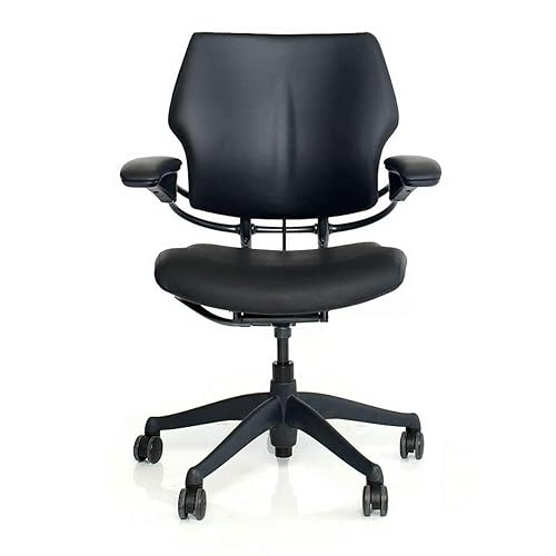 Humanscale Freedom Task Chair | Corde 4 Black Seat and Back | Graphite Frame | Height-Adjustable Duron Arms | Standard Foam Seat, Hard Carpet Casters, and 5 Cylinder
