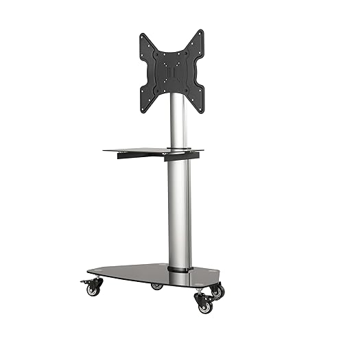 Tripp Lite Mobile Rolling TV Stand Cart with Mount for 32” – 55” Televisions, Elegant Glass Base and Shelf, Adjustable 50” – 62” Height, Durable Steel, 5-Year Warranty (DMCS3255SG62)