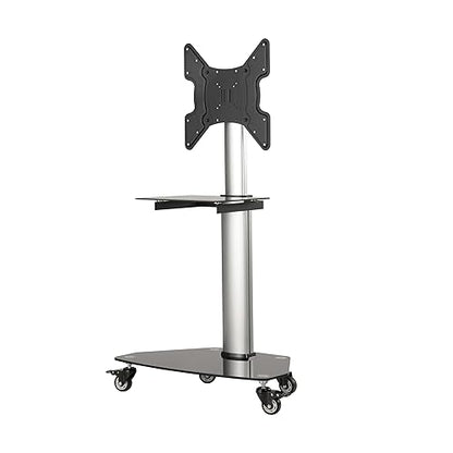 Tripp Lite Mobile Rolling TV Stand Cart with Mount for 32” – 55” Televisions, Elegant Glass Base and Shelf, Adjustable 50” – 62” Height, Durable Steel, 5-Year Warranty (DMCS3255SG62)