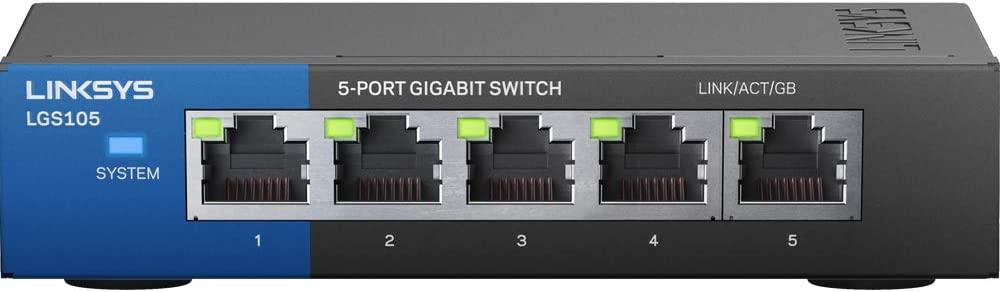 Linksys LGS105: 5-Port Business Desktop Gigabit Ethernet Unmanaged Switch, Computer Network, Wired Connection Speed up to 1,000 Mbps (Black, Blue) LGS105 - 5-Port - Unmanaged