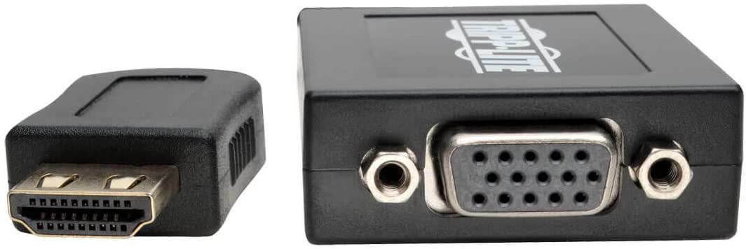Tripp Lite HDMI to VGA Adapter, 3.5mm Audio Port, 1080p Video, Built-In 6” HDMI cable, for use with Computers, Laptops, Chromebooks, Raspberry Pi Projectors &amp; More (P131-06N), Black HDMI to VGA + Audio