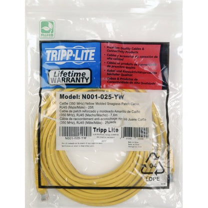 Tripp Lite N001-007-YW 7 Feet Cat5e 350MHz Snagless Molded Patch RJ45 Cable M/M (Yellow)