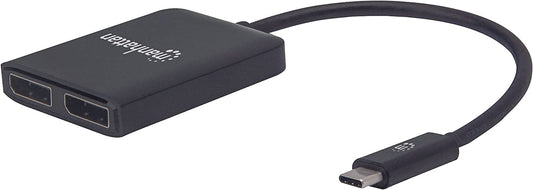 Manhattan USB-C to Dual DisplayPort 1.2 Adapter Cable, 4K@30Hz, 19.5cm, Male to Females, USB-C to 2X DisplayPorts, MST Hub, Mirror, Black, Three Year Warranty, Blister Black 19.5cm USB-C to Dual DisplayPort Adapter Cable