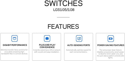Linksys LGS105: 5-Port Business Desktop Gigabit Ethernet Unmanaged Switch, Computer Network, Wired Connection Speed up to 1,000 Mbps (Black, Blue) LGS105 - 5-Port - Unmanaged