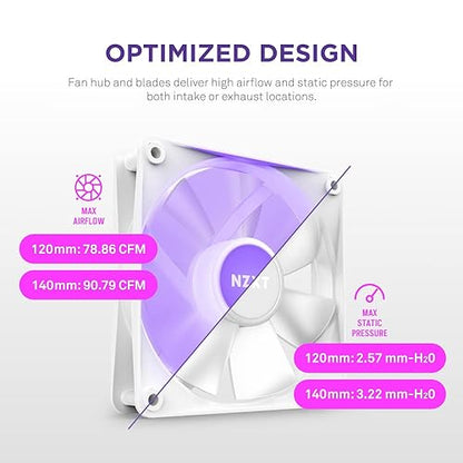 NZXT F120 RGB Core - 120mm Hub-Mounted RGB Fan - 8 Individually-Addressable LEDs - Semi-Translucent Blades - High Static Pressure & Airflow - Quiet Operation PWM Control - CAM Software - White