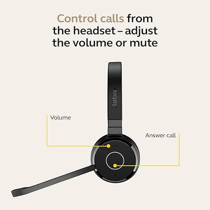 Jabra Evolve 65 TE (Third Edition) Wireless Dual-Ear Headphones w/Charging Stand - Noise-Canceling Mic, 16 hr Battery Life, Dual Connectivity, MS Teams Certified, Supports Other Platforms, Black