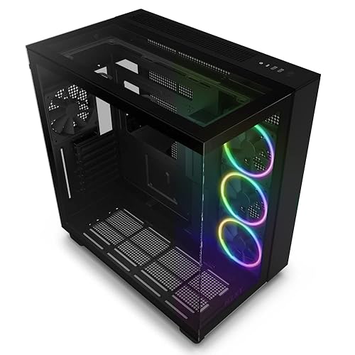 NZXT H9 Mid-Tower Gaming PC Case - 3 RGB Fans, Glass Panels, 360mm Radiator Support, Cable Management - Black