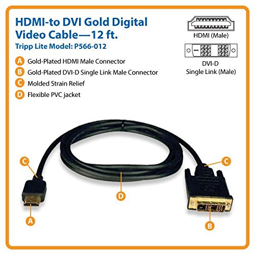 Tripp Lite HDMI to DVI Cable, Digital Monitor Adapter Cable (HDMI to DVI-D M/M) 12-ft.(P566-012) 12-feet