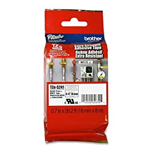 Brother Genuine P-Touch TZE-S241 Tape, 3/4" (0.7") Wide Extra-Strength Adhesive Laminated Tape, Black on White &amp; Genuine P-Touch, TZe-231 2 Pack Tape (TZE2312PK) ½”(0.47”) x 26.2 ft Extra-Strength Tape + 1" Tapes