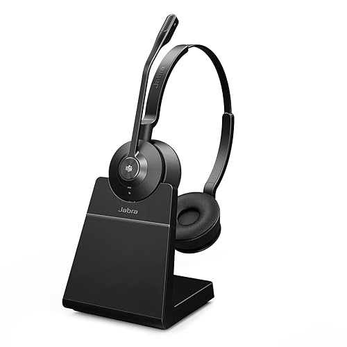 Jabra Engage 55 Stereo Wireless Headset with DECT Adapter and Charging Stand – Noise-Cancelling Microphone, Extensive Range – Certified for Google Meet and Zoom, Works with All Other Platforms – Black UC (USB-A) Stereo w/ Charging Stand