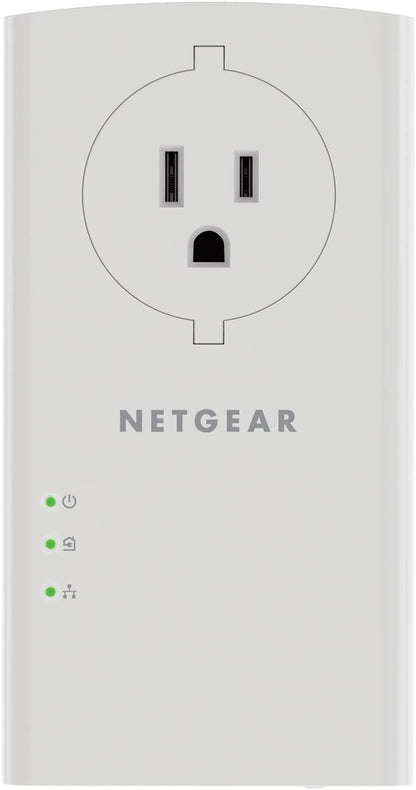 NETGEAR Powerline adapter Kit, 2000 Mbps Wall-plug, 2 Gigabit Ethernet Ports with Passthrough + Extra Outlet (PLP2000-100PAS) 2 Gbps Kit with Extra Outlet