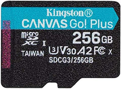 Kingston Canvas Go Plus Class 10 UHS-I A2 U3 microSDXC Card, 256GB w/Adapter