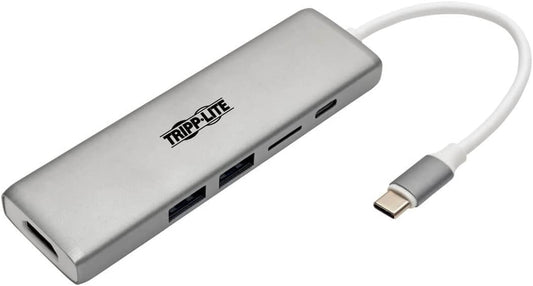 Tripp Lite USB C Docking Station w/ USB-A Hub, HDMI, Micro SD, PD Charging 4k @ 30Hz Thunderbolt 3 Silver (U442-DOCK10-S) HDMI, USB-A, PD Charging, Micro SD