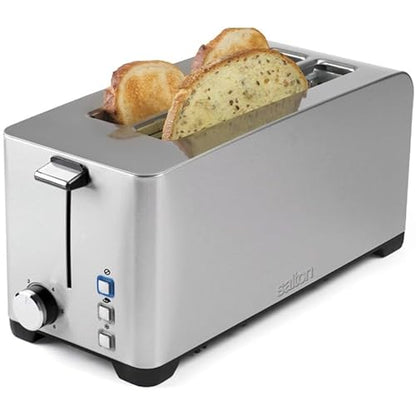 Salton Stainless Steel Long Slot Toaster 4 Slice with Extra Wide 1.5 Slots, Cancel, Defrost and Bagel Function, 6 Shade Settings, 1300 Watts (ET1817)