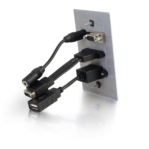 C2G 39707 HDMI, VGA, 3.5mm Audio and USB Pass Through Single Gang Wall Plate, Aluminum