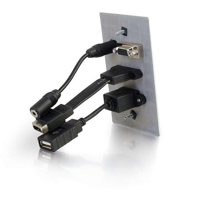 C2G 39707 HDMI, VGA, 3.5mm Audio and USB Pass Through Single Gang Wall Plate, Aluminum