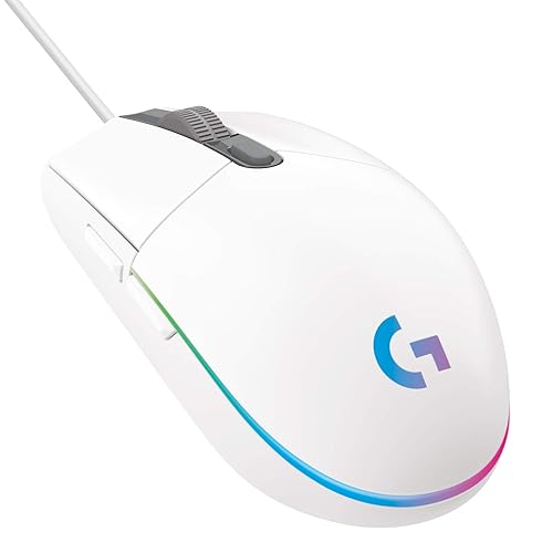 Logitech G203 Wired Gaming Mouse, 8,000 DPI, Rainbow Optical Effect LIGHTSYNC RGB, 6 Programmable Buttons, On-Board Memory, Screen Mapping, PC/Mac Computer and Laptop Compatible - White White Mouse