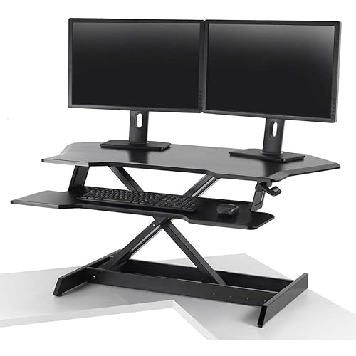 Ergotron – WorkFit Corner Standing Desk Converter, Dual Monitor Sit Stand Ergonomic Desk Riser for Tabletops – 44.8 Inch Width, Black