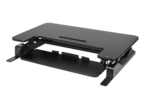 Monoprice Height-Adjustable Gas Spring Dual Handle Sit-Stand 36-inch Workstation Desk Converter with Keyboard Tray, High Strength Steel Frame, Waterproof Surface