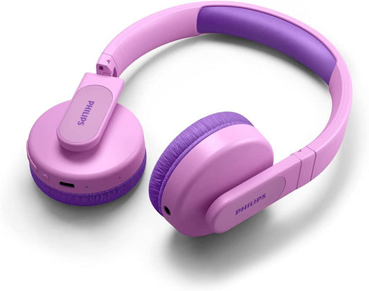 Philips K4206 Kids Wireless On-Ear Headphones, Bluetooth + Cable Connection, 85dB Limit for Safer Hearing, Built-in Mic, 28 Hours Play time, Parental Controls via Philips Headphones Purple Adjustable headband for kids Wireless with mic