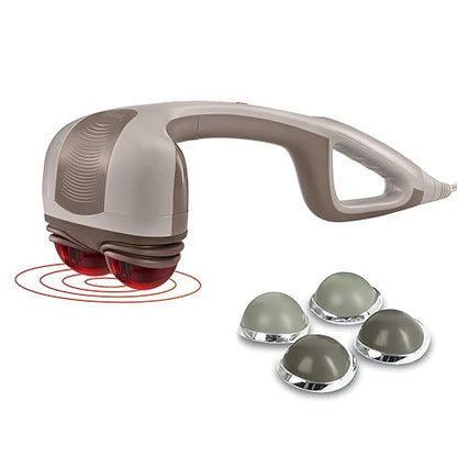 HoMedics Percussion Action Massager with Heat | Adjustable Intensity, Dual Pivoting Heads | 2 Sets Interchangeable Nodes, Heated Muscle Kneading for Back, Shoulders, Feet, Legs, & Neck 17.13x5.51 Inch (Pack of 1) Beige