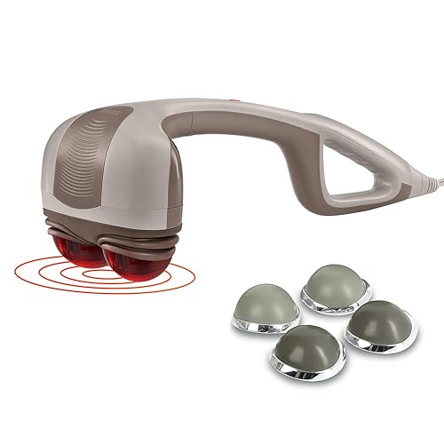 HoMedics Percussion Action Massager with Heat | Adjustable Intensity, Dual Pivoting Heads | 2 Sets Interchangeable Nodes, Heated Muscle Kneading for Back, Shoulders, Feet, Legs, & Neck 17.13x5.51 Inch (Pack of 1) Beige