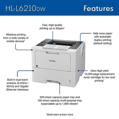 Brother HL-L6210DW Business Monochrome Laser Printer with Large Paper Capacity, Wireless Networking, and Duplex Printing New Model: HLL6210DW