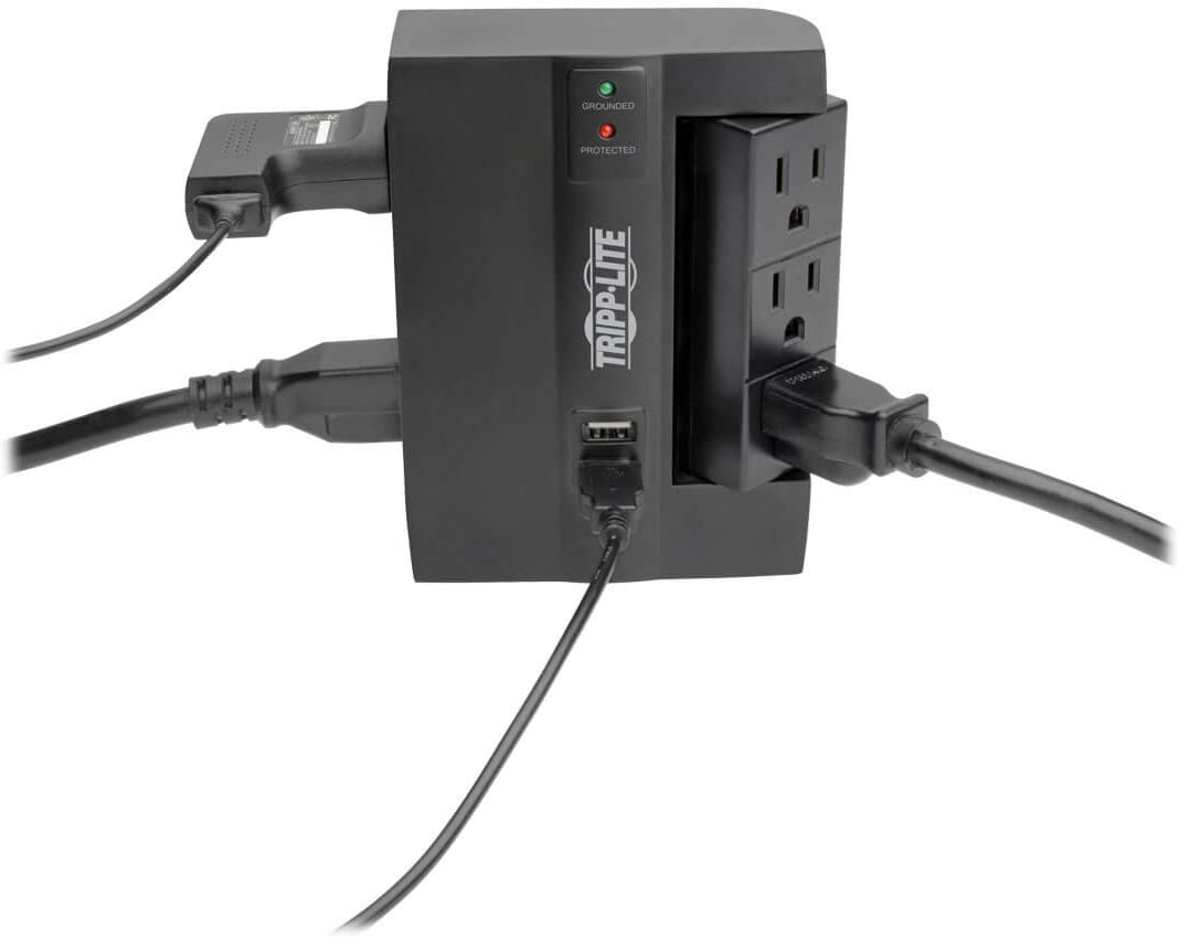 TRIPP LITE 6 Outlet Surge Protector Power Strip, 3 Rotatable Outlets, Wall Tap/Direct Plug in, 1080 Joules, 2 USB Charging Ports, Limited Warranty &amp; $20, 000 Insurance (SWIVEL6USB)
