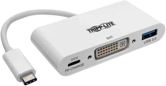 Tripp Lite USB C to DVI Multiport Video Adapter Converter 1080p w/ USB-A Hub &amp; USB-C PD Charging Port, Thunderbolt 3 Compatible, USB Type C, USB Type-C (U444-06N-DU-C) DVI, Charging Port + Hub