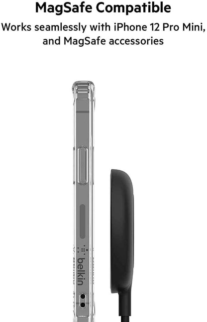 Belkin MagSafe Compatible iPhone 12 Mini Case with Antimicrobial Treated Coating, Built in Magnets and Raised Edge Bumper for Camera Protection